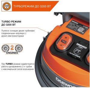 Пылесос строительный DAEWOO DAVC 6030S (3.2кВт, 60Л)