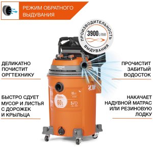 Пылесос строительный DAEWOO DAVC 6025S (2.5кВт, 60л)